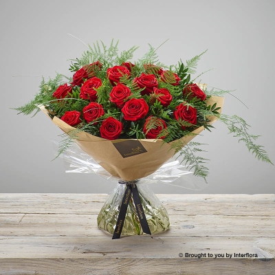 Dramatic Red Rose Hand tied.